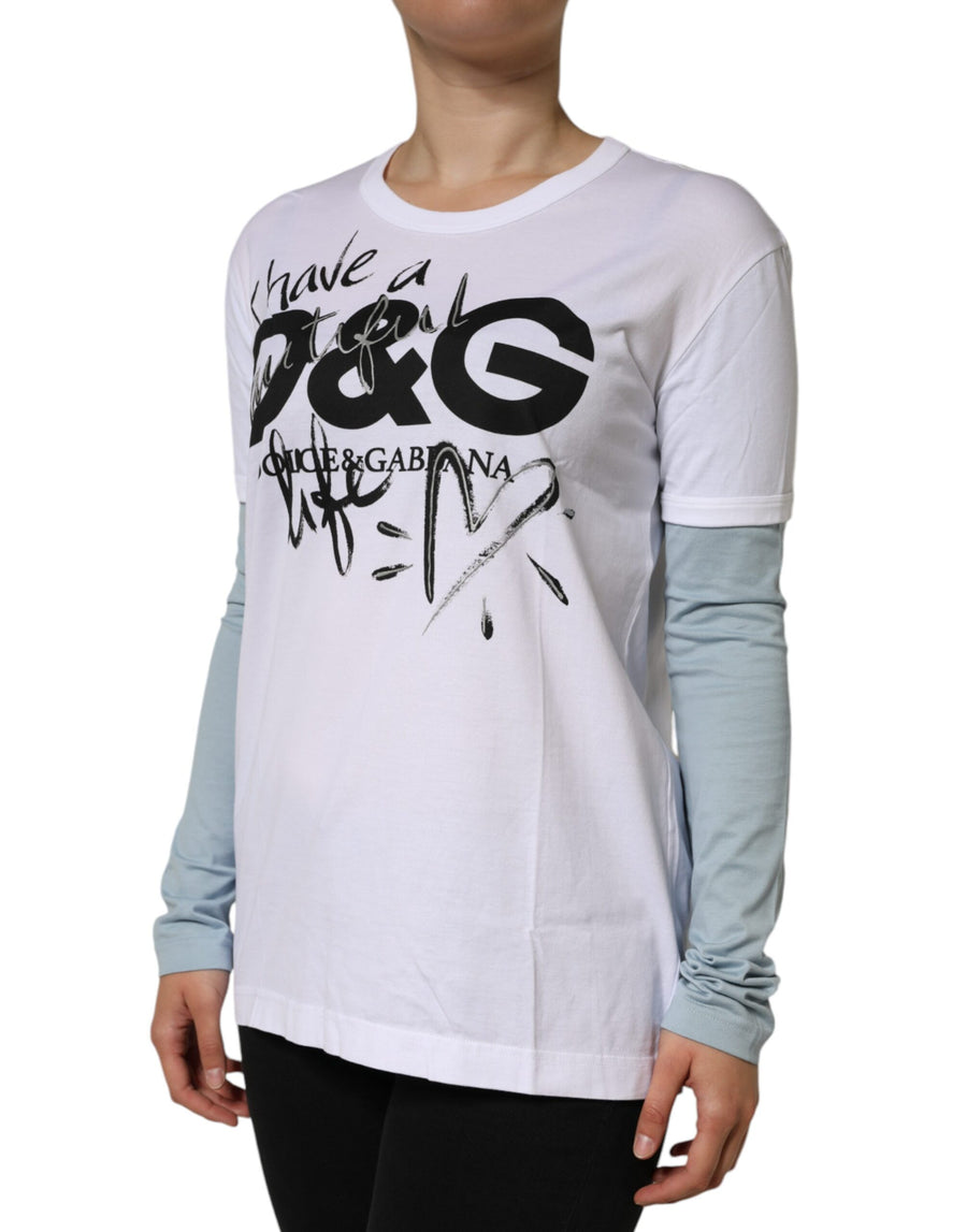 Dolce & Gabbana White Cotton Crew-Neck T-Shirt with Logo Print