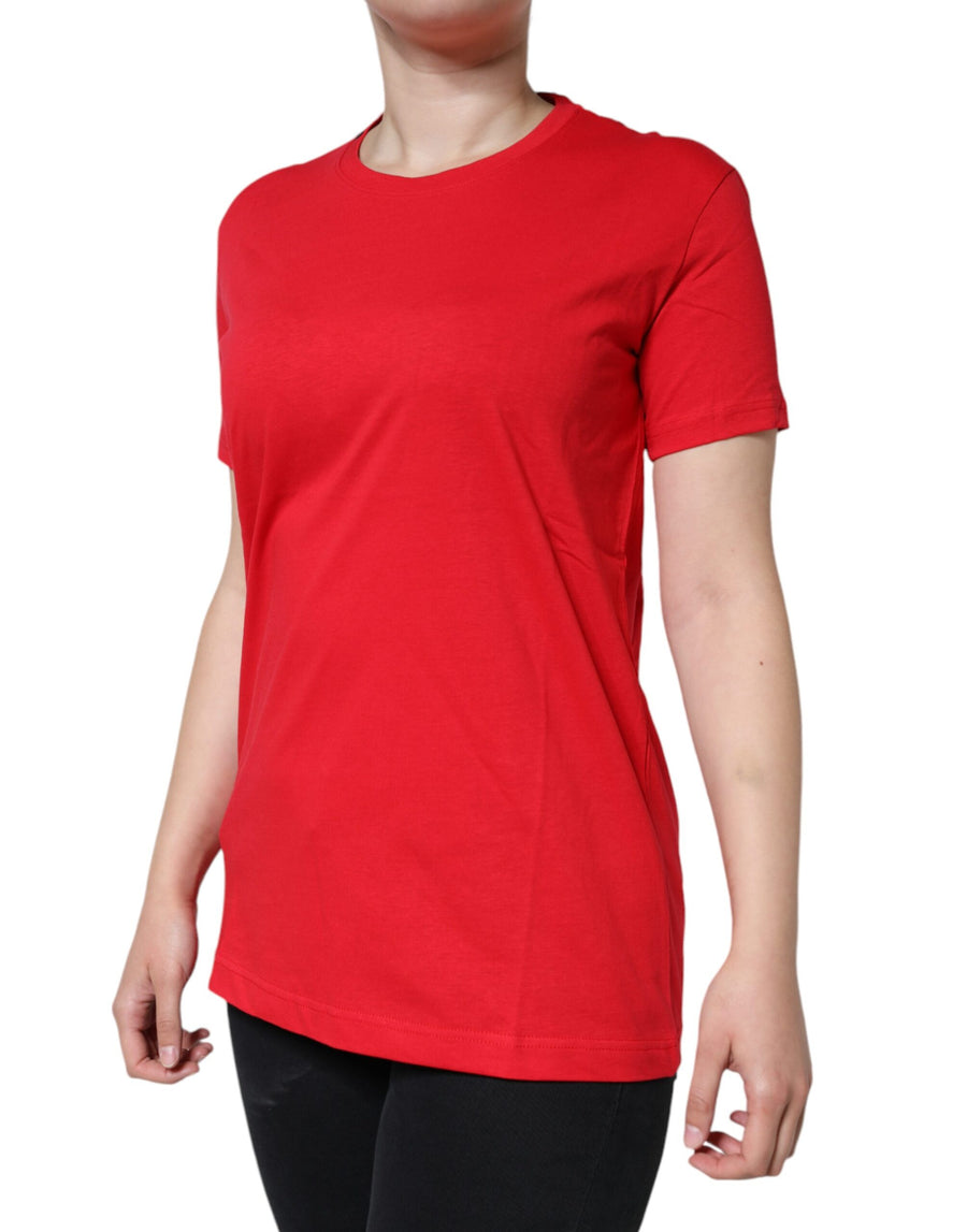 Dolce & Gabbana Red Cotton Crewneck T-Shirt with Short Sleeves