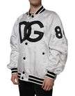 Dolce & Gabbana Weiße Polyester-Logo-Bomberjacke mit durchgehendem Reißverschluss