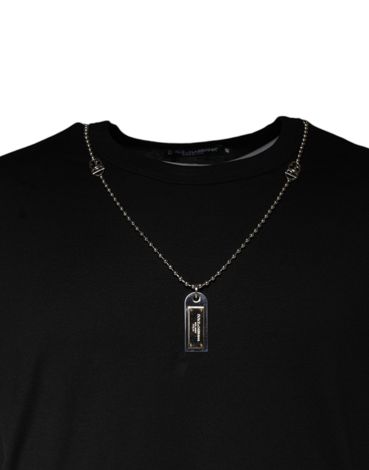 Dolce & Gabbana Black Cotton Chain Embellished T-shirt