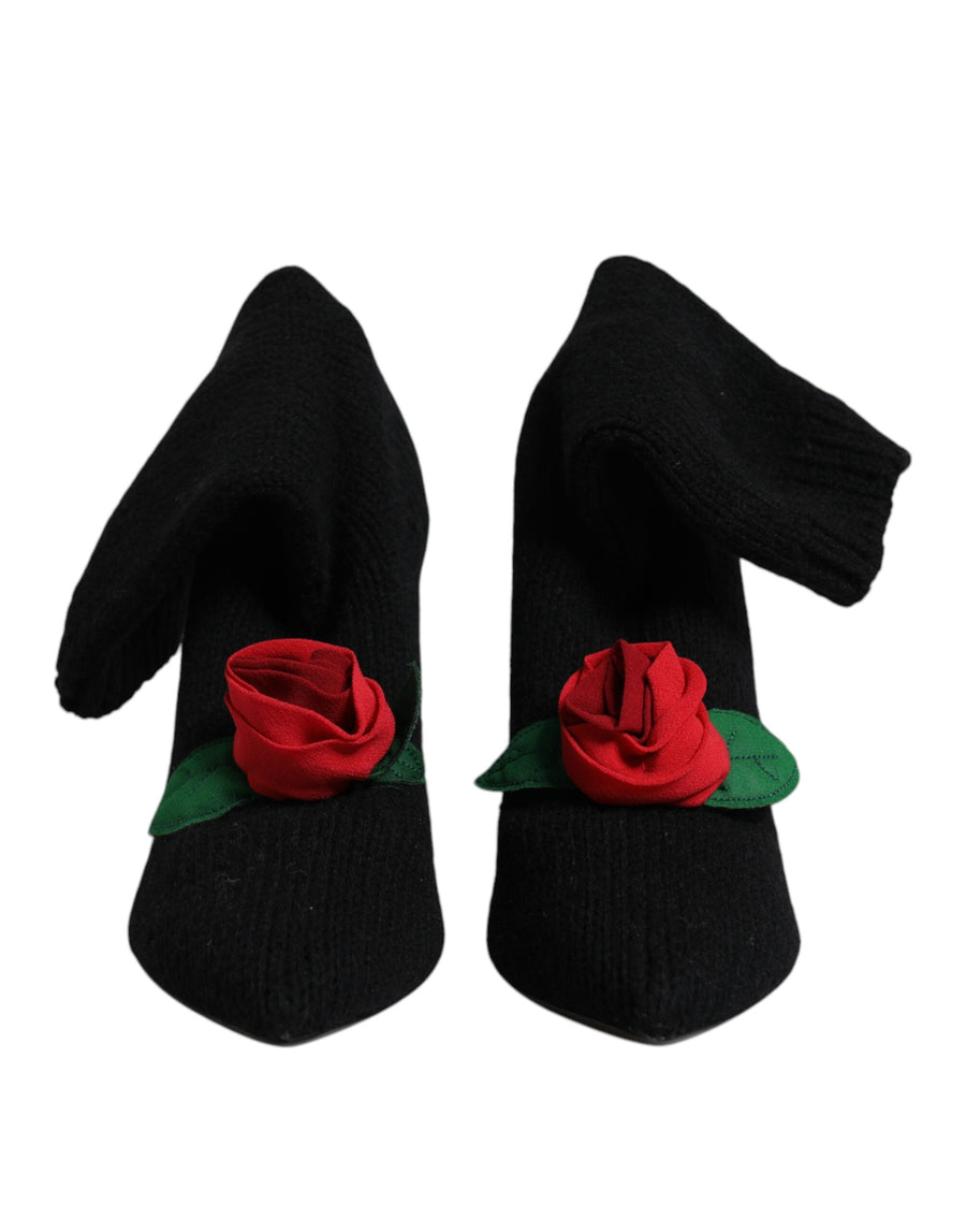 Dolce & Gabbana Black Stiletto Heel Mid-Calf Boots Shoes