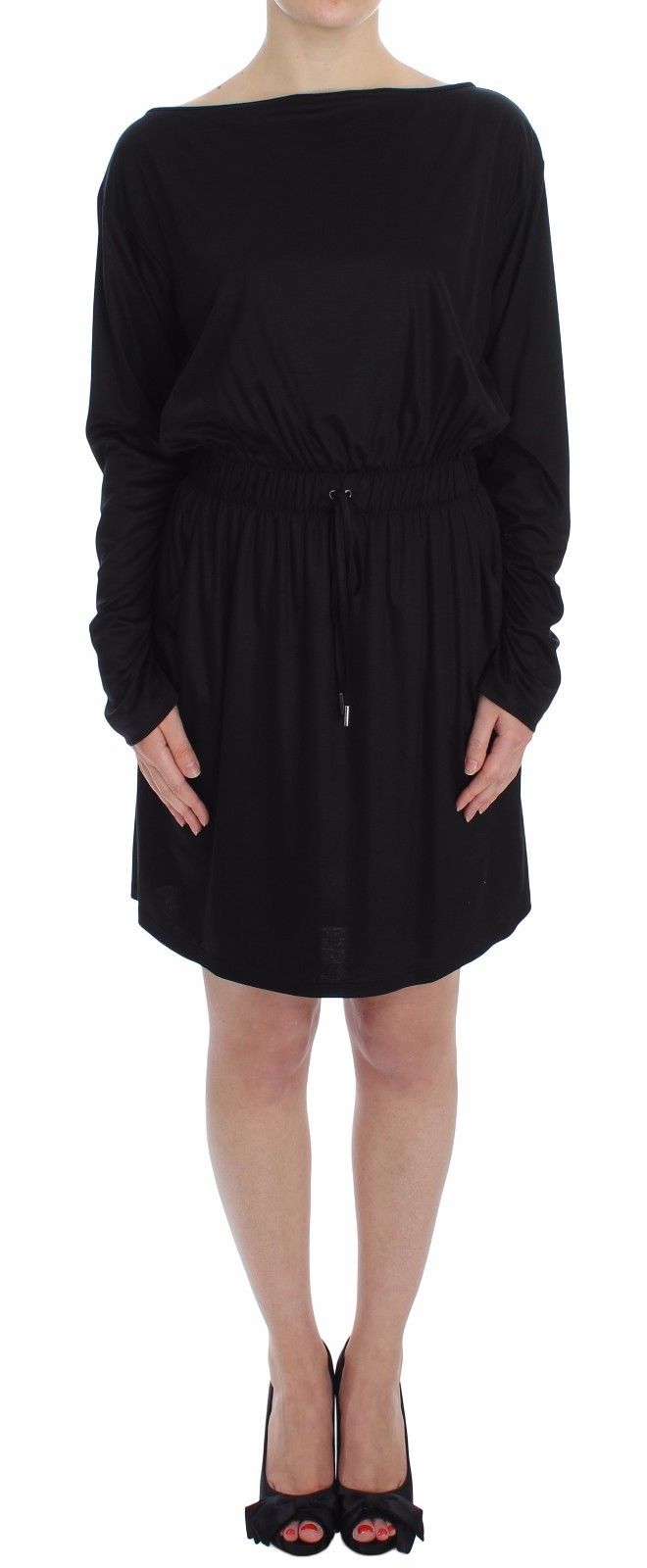 Versace Jeans Schwarzes Modal-Seiden-Shift-Kniekleid