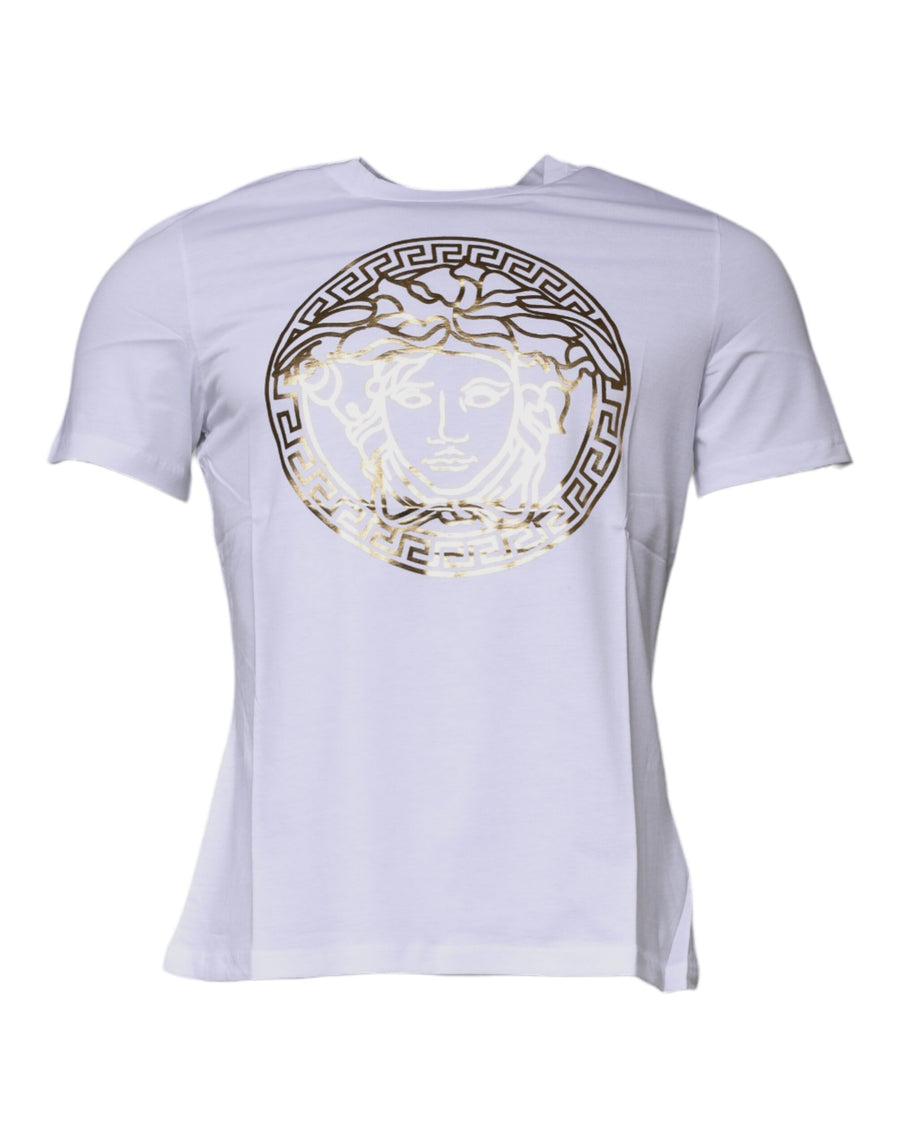 Versace White Cotton Crew-Neck T-Shirt with Medusa Print