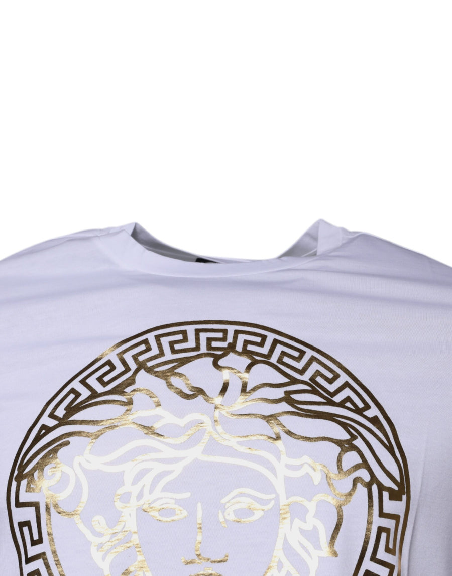 Versace White Cotton Crew-Neck T-Shirt with Medusa Print