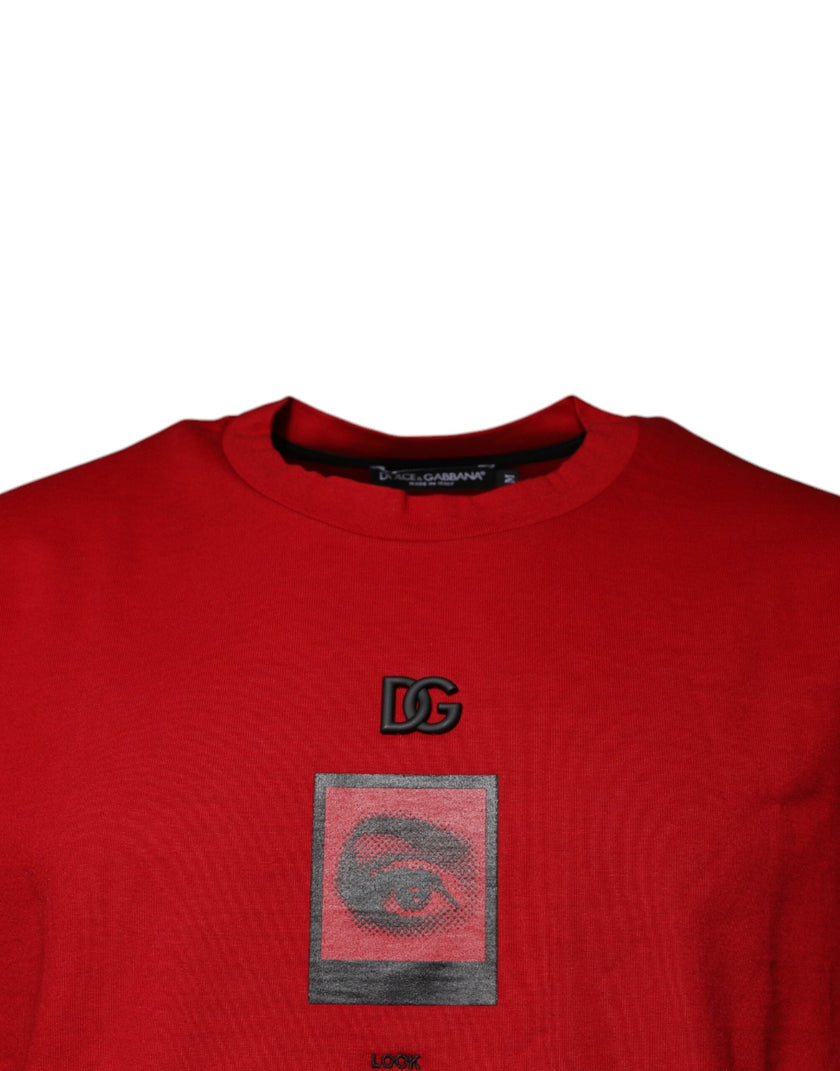 Dolce & Gabbana Rotes DG Eye Baumwoll-T-Shirt mit Rundhalsausschnitt