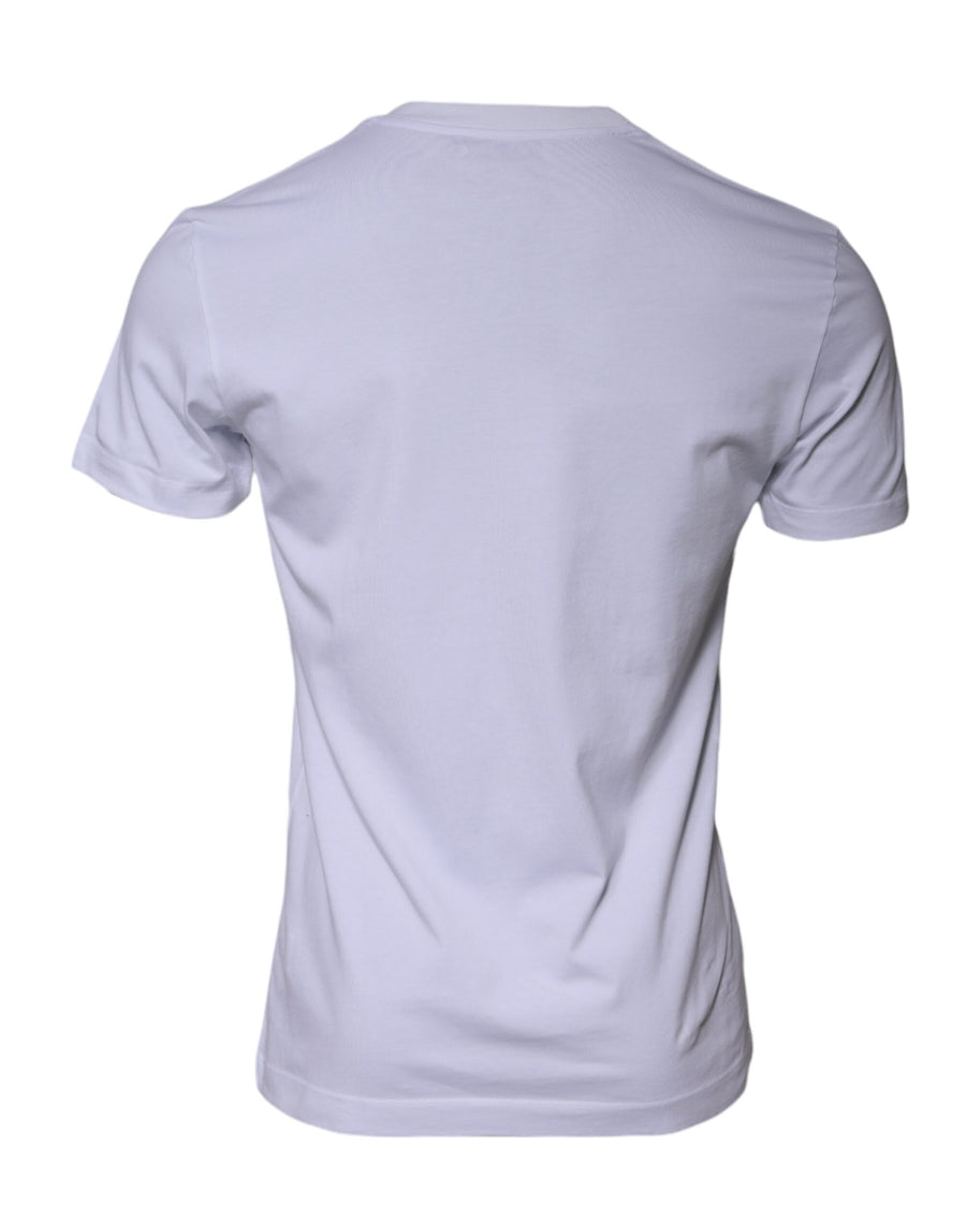 Dolce & Gabbana White Cotton Crew-Neck T-Shirt with Logo Print