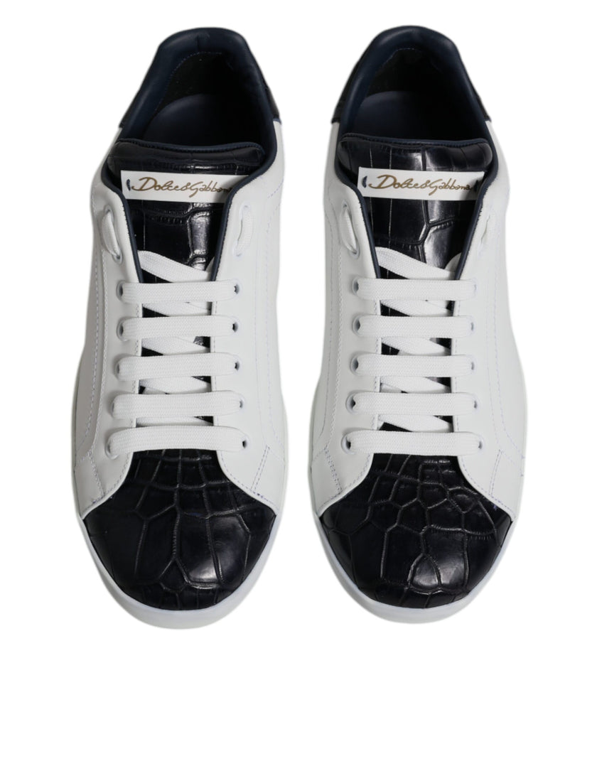 Dolce & Gabbana Weiß Schwarz Leder Portofino Turnschuhe Schuhe