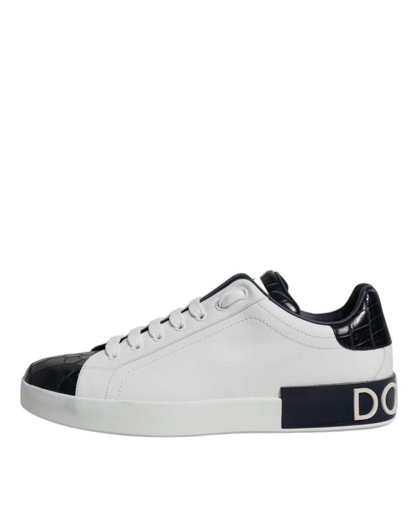 Dolce & Gabbana Weiß Schwarz Leder Portofino Turnschuhe Schuhe