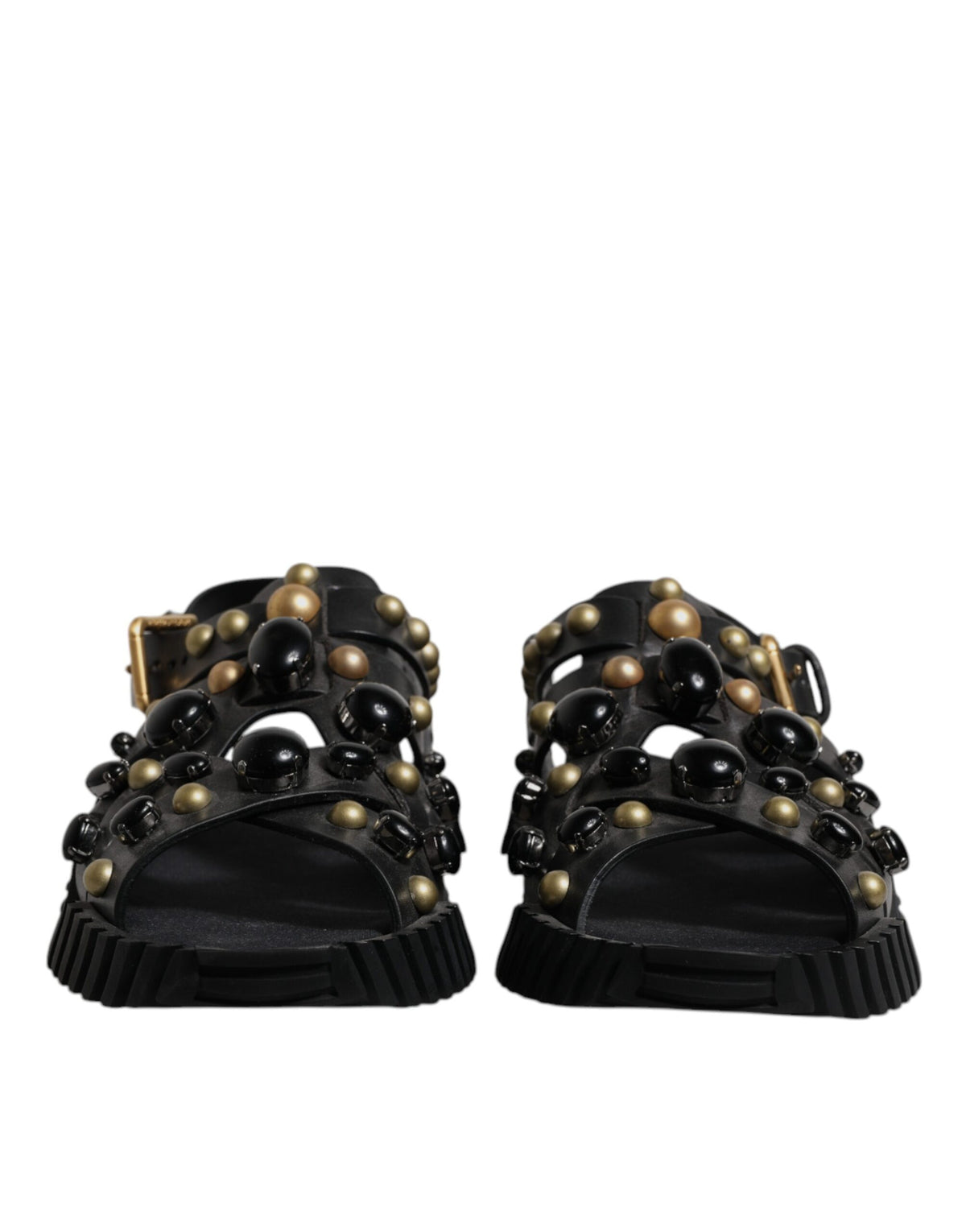 Dolce & Gabbana Black Leather Studded Sandals Shoes