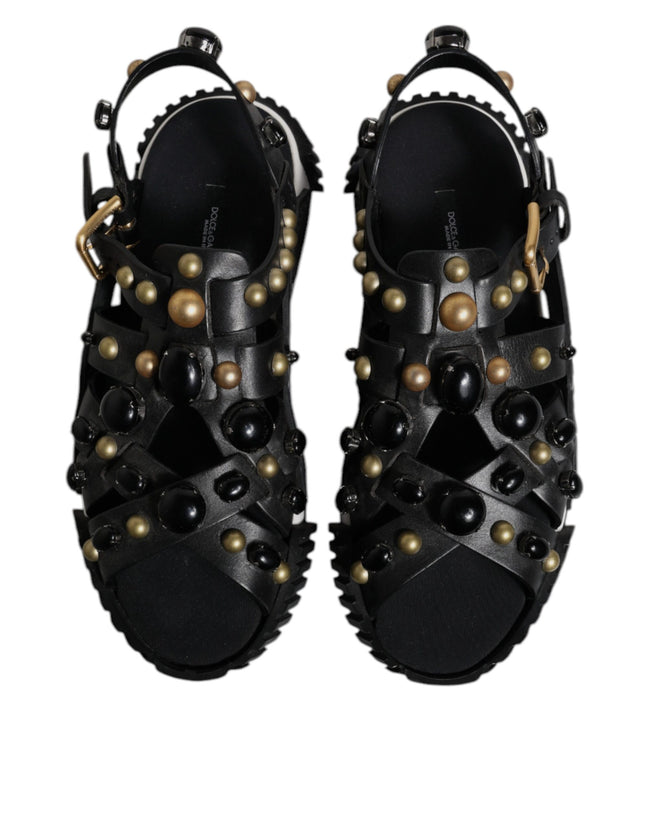 Dolce & Gabbana Schwarze Leder Nieten-Sandalen Schuhe