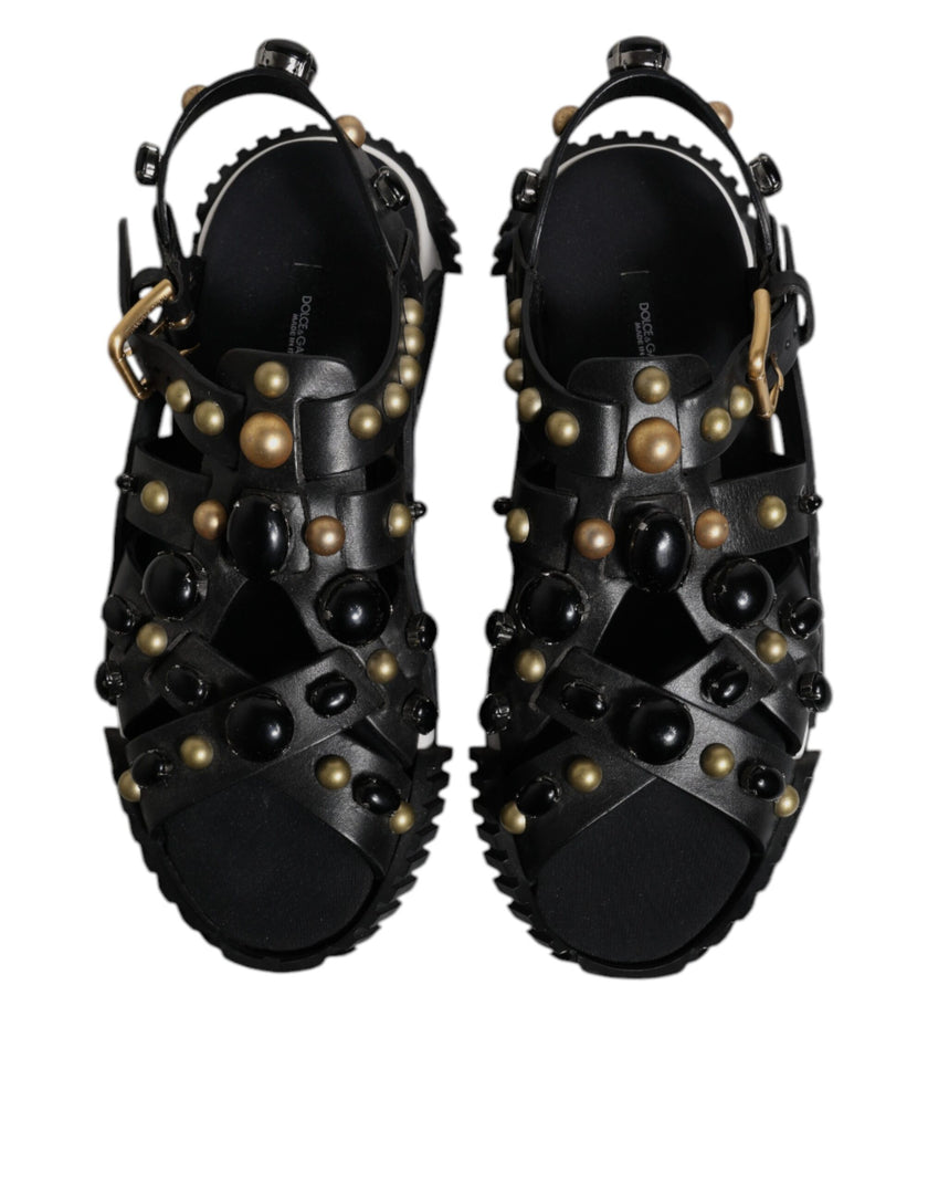 Dolce & Gabbana Schwarze Leder Nieten-Sandalen Schuhe