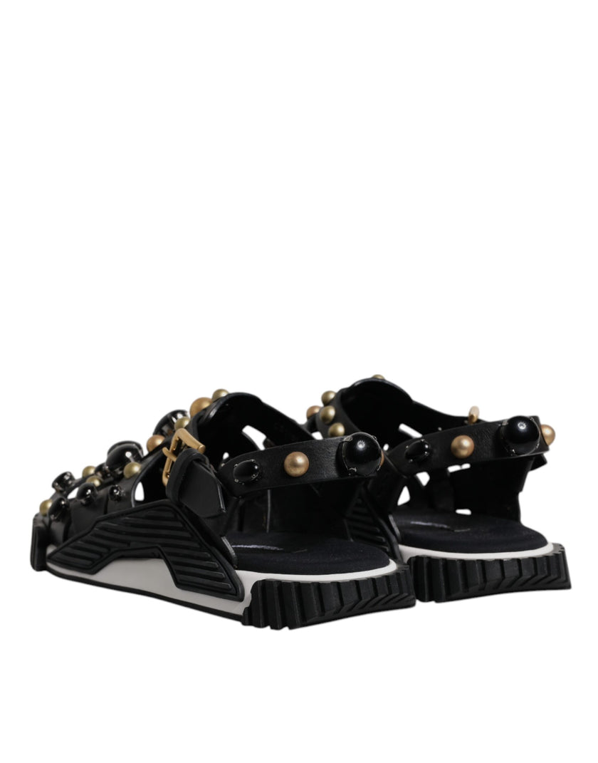 Dolce & Gabbana Schwarze Leder Nieten-Sandalen Schuhe