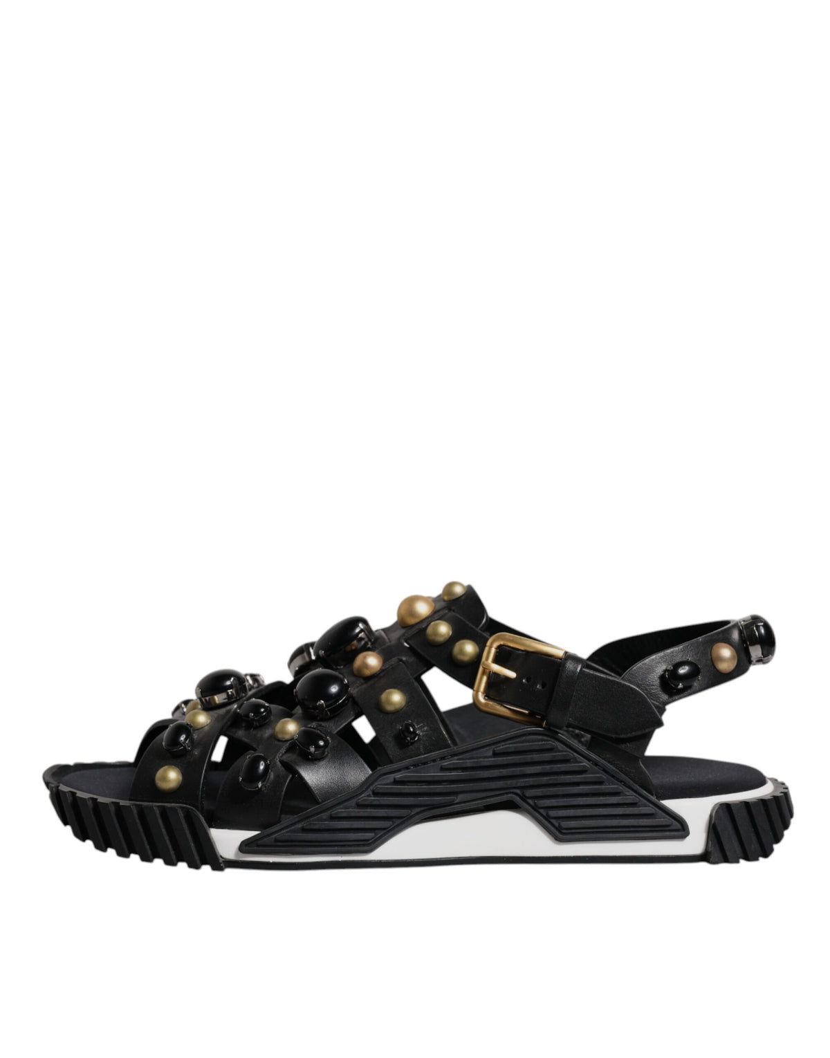 Dolce & Gabbana Black Leather Studded Sandals Shoes