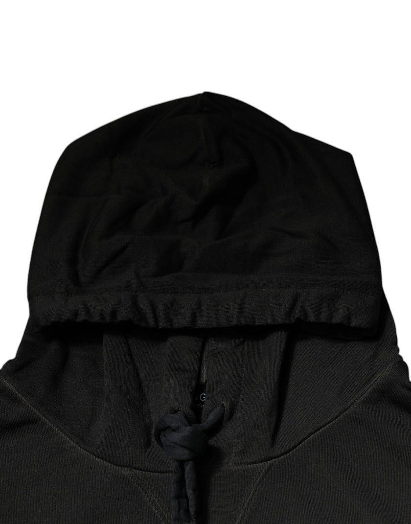 Dolce & Gabbana Schwarzer DG Shield Pullover aus Baumwolle mit Kapuze