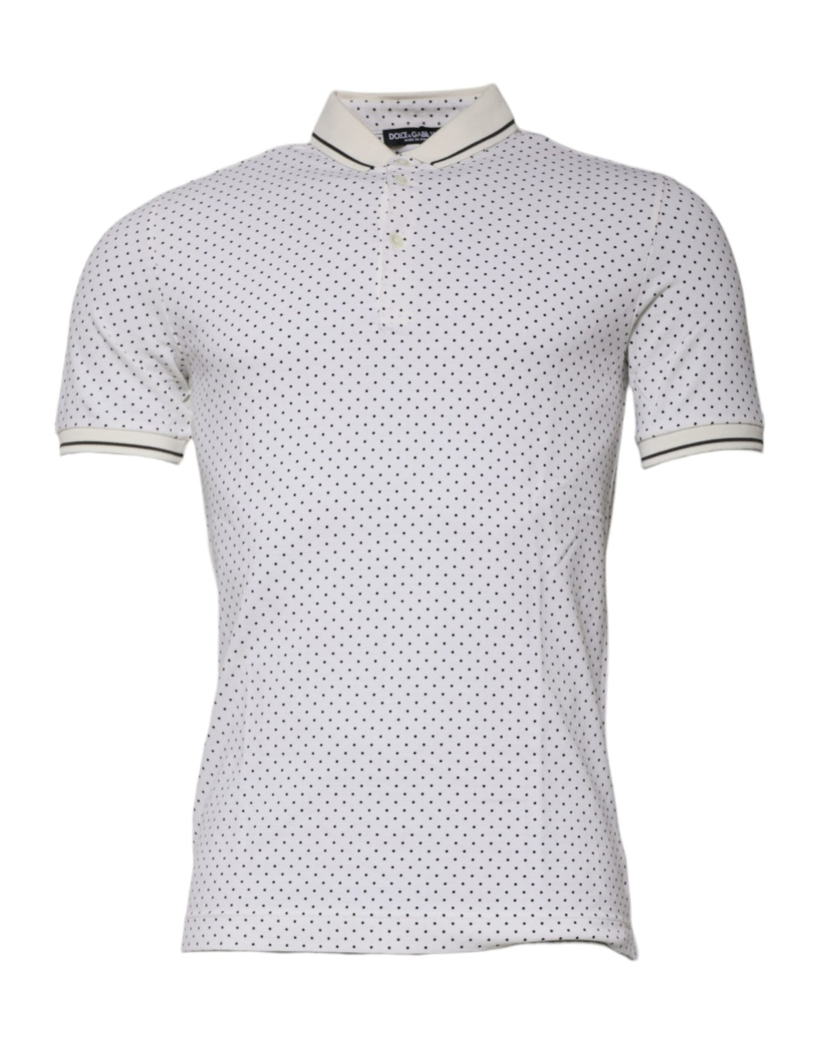 Dolce & Gabbana White Polka Dot Cotton Polo Shirt with Collar