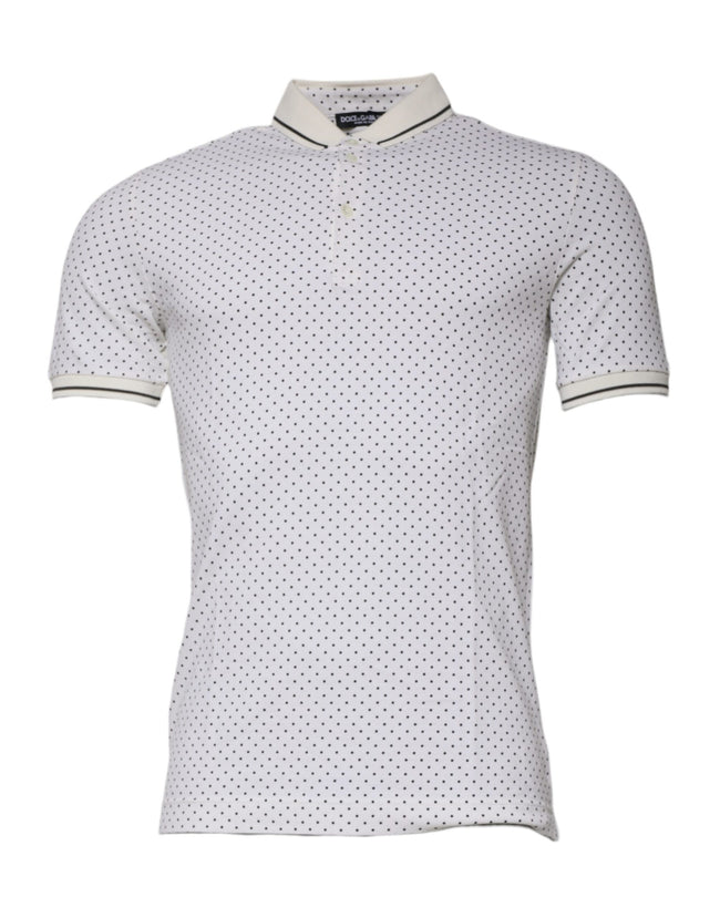 Dolce & Gabbana weißes gepunktetes Baumwoll-Polo-Shirt mit Kragen