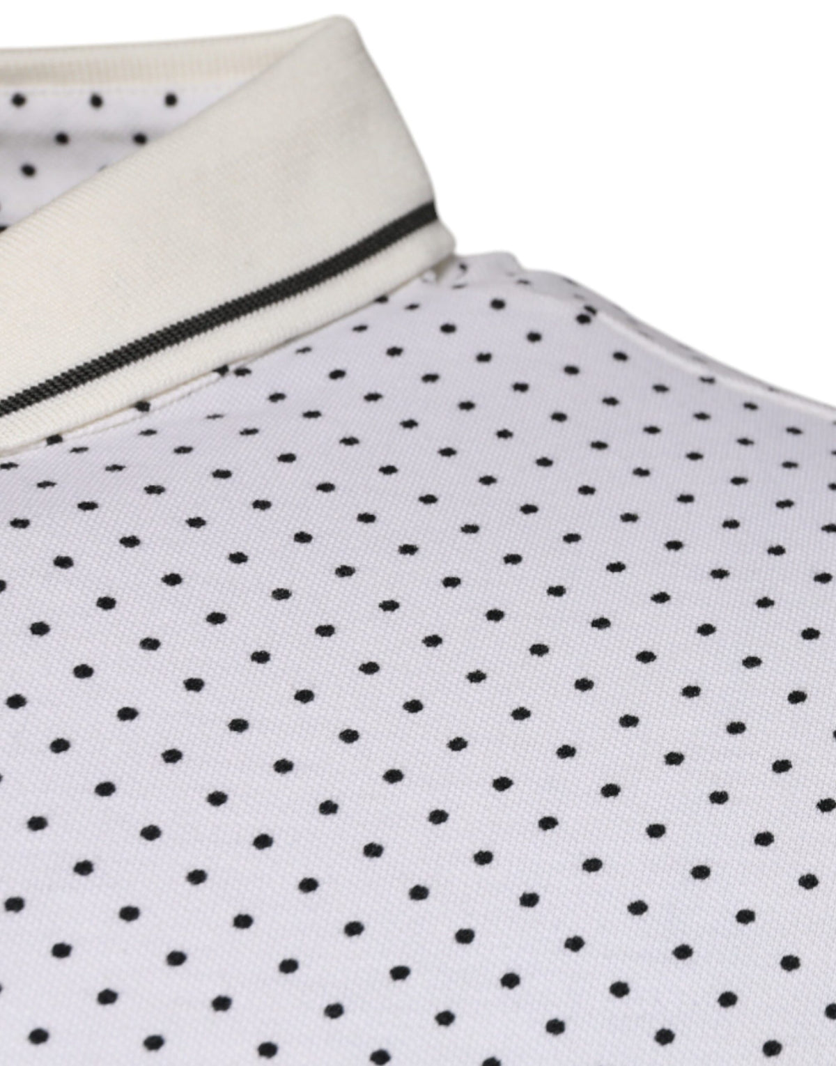 Dolce & Gabbana White Polka Dot Cotton Polo Shirt with Collar