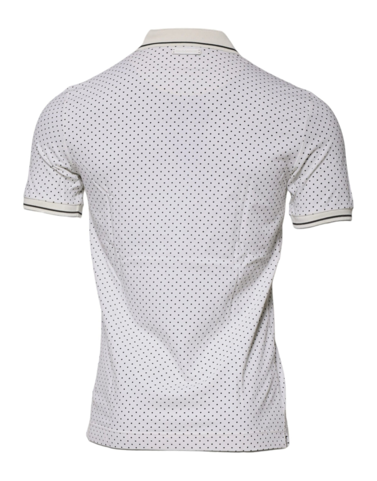 Dolce & Gabbana White Polka Dot Cotton Polo Shirt with Collar