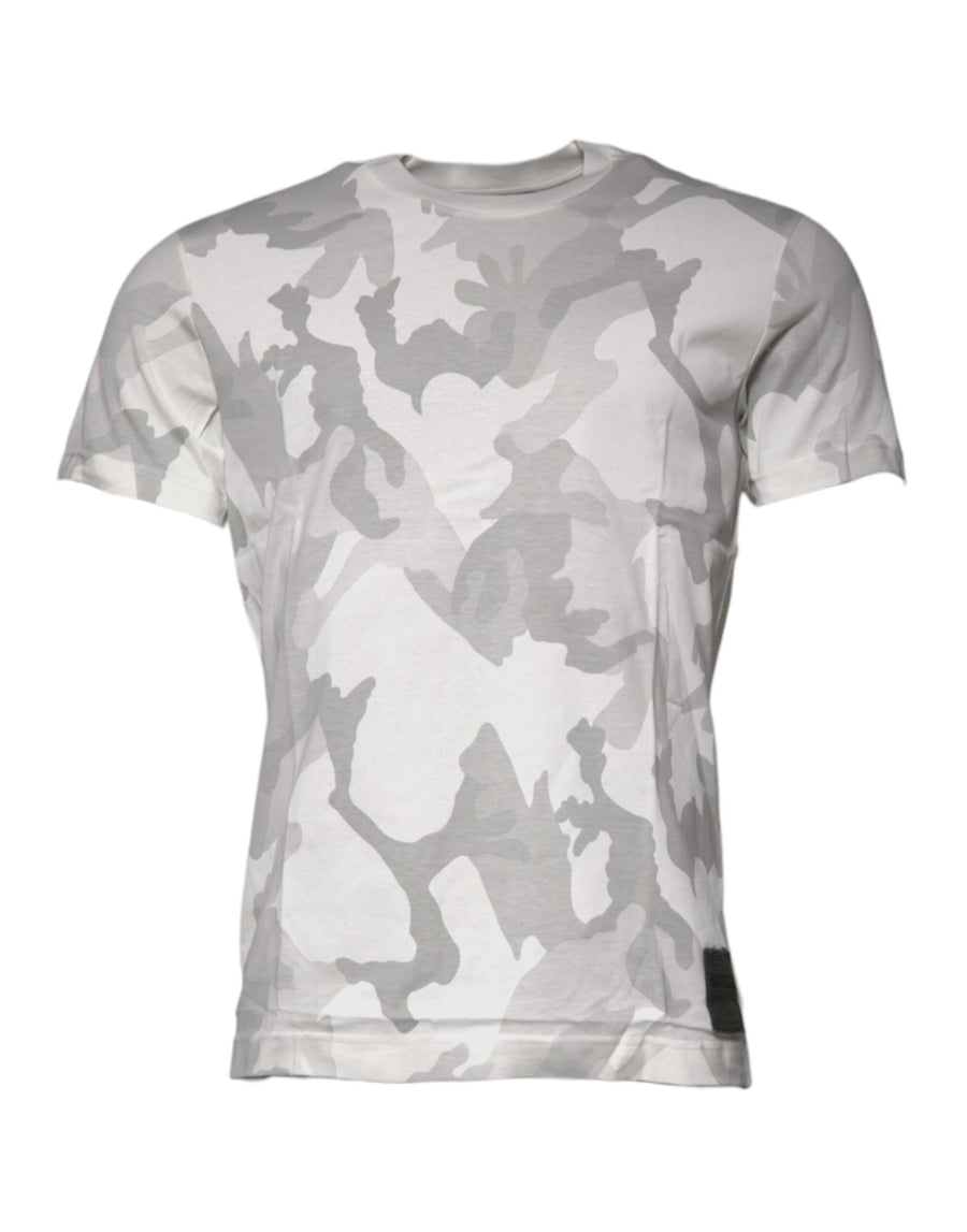 Dolce & Gabbana White Grey Camouflage Cotton Crew Neck T-Shirt