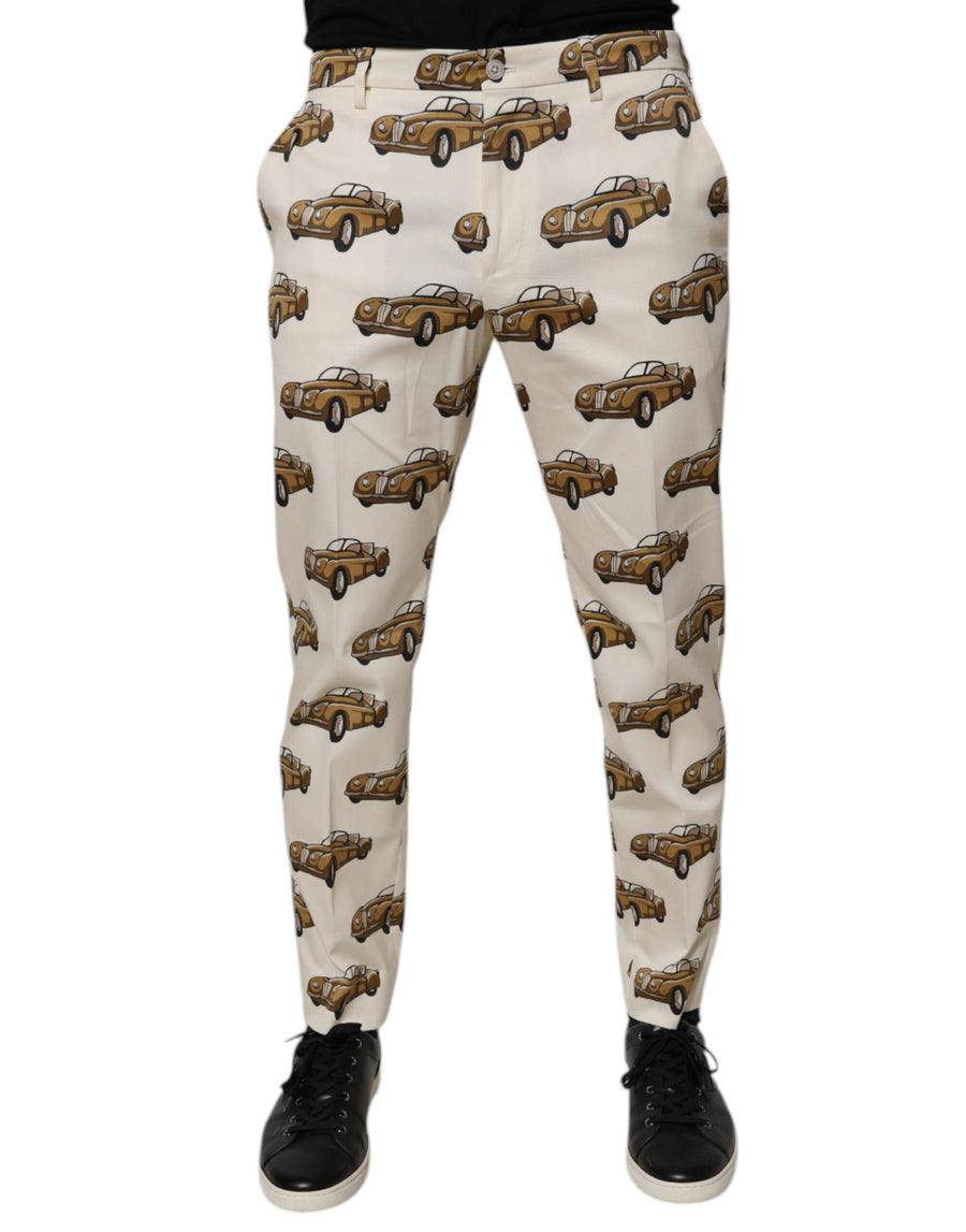 Dolce & Gabbana Off White Cars Baumwolle Skinny Männer Denim Jeans
