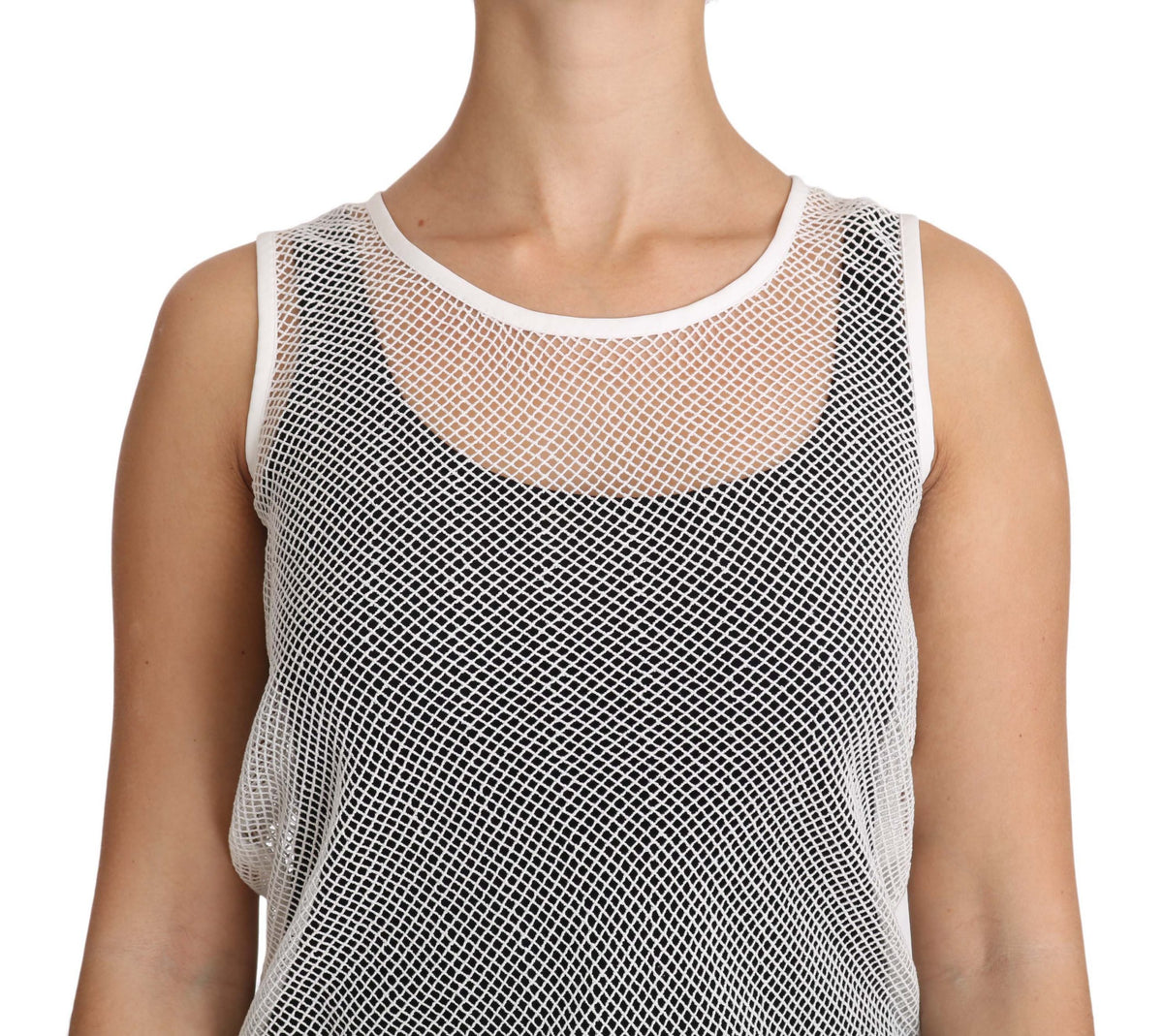 Dolce & Gabbana White Mesh Transparent Sleeveless Tank Top