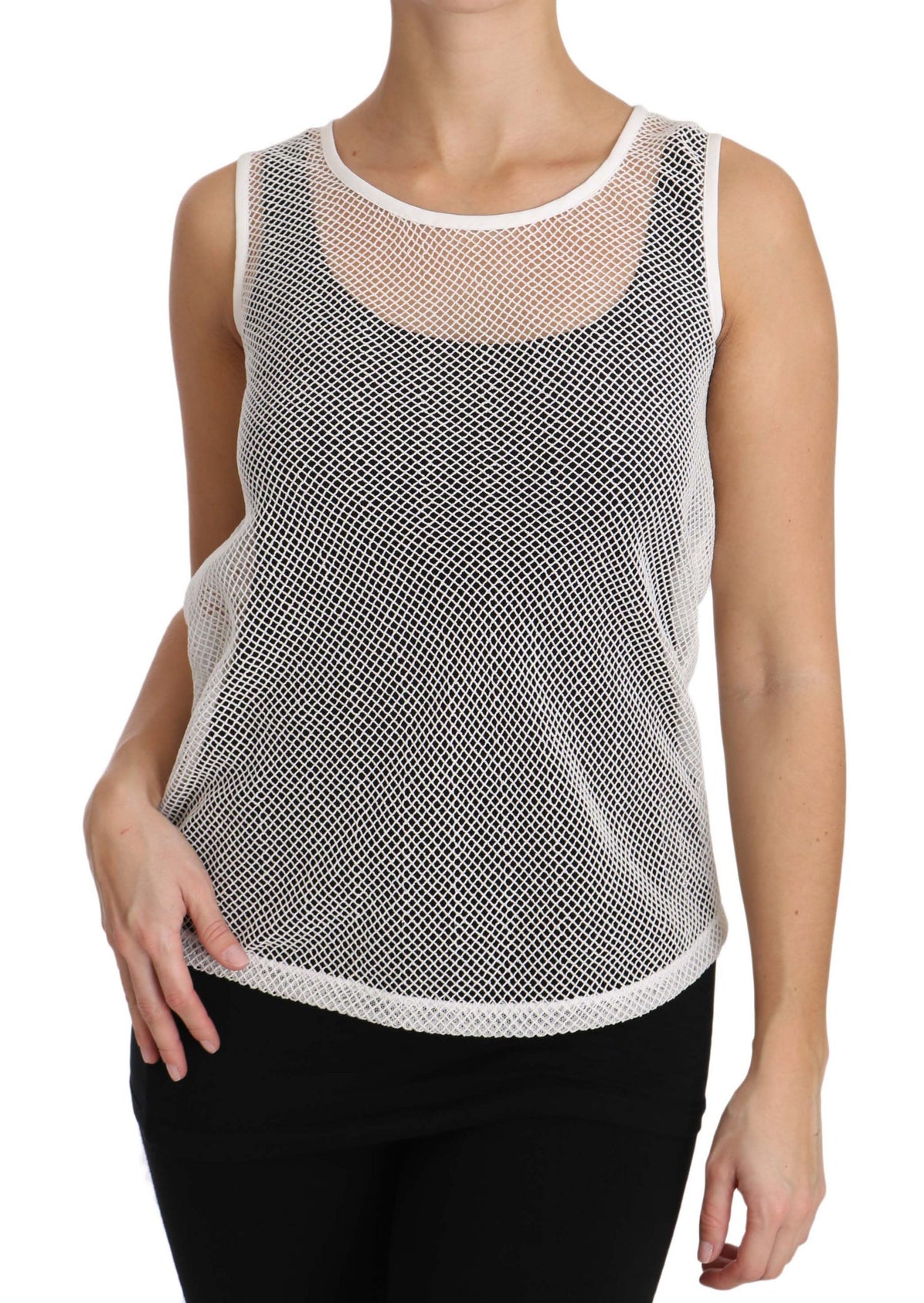 Dolce & Gabbana White Mesh Transparent Sleeveless Tank Top