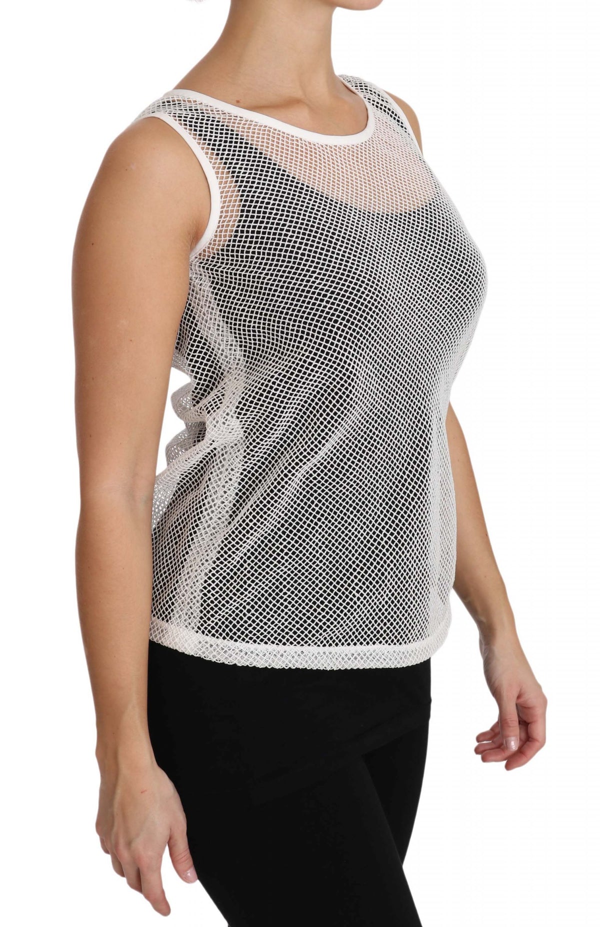 Dolce & Gabbana White Mesh Transparent Sleeveless Tank Top