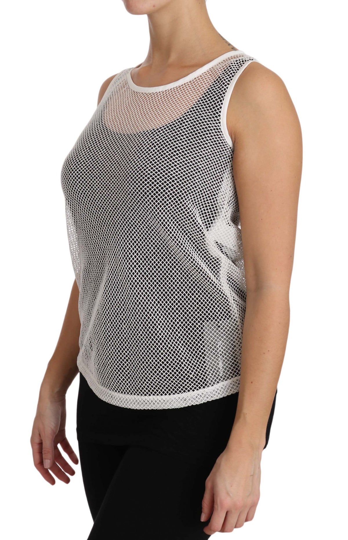 Dolce & Gabbana White Mesh Transparent Sleeveless Tank Top