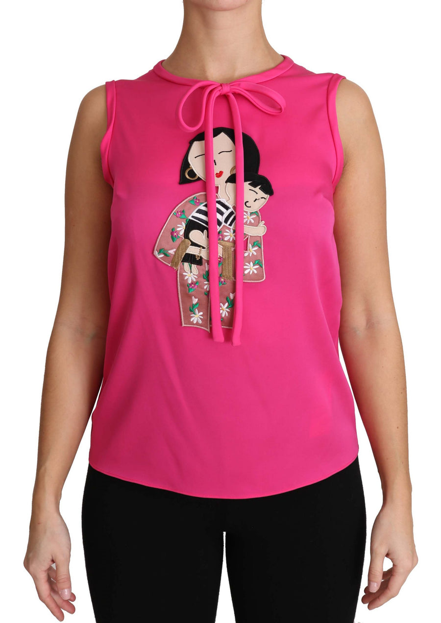 Dolce & Gabbana Pink Family Silk Tank Mom Blouse Top Shirt