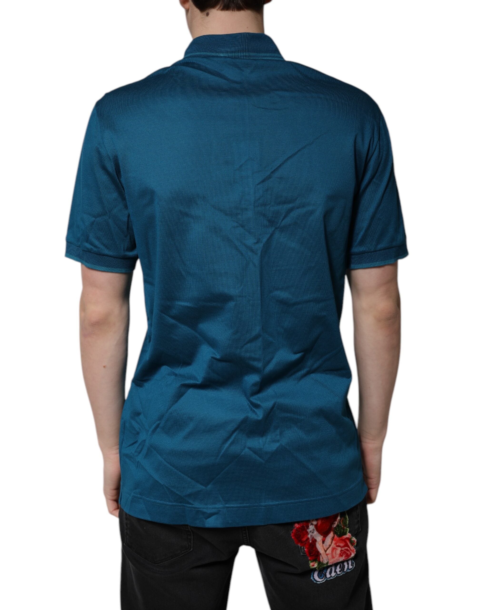 Dolce & Gabbana Blaues Logo-Baumwoll-Poloshirt für Männer T-shirt