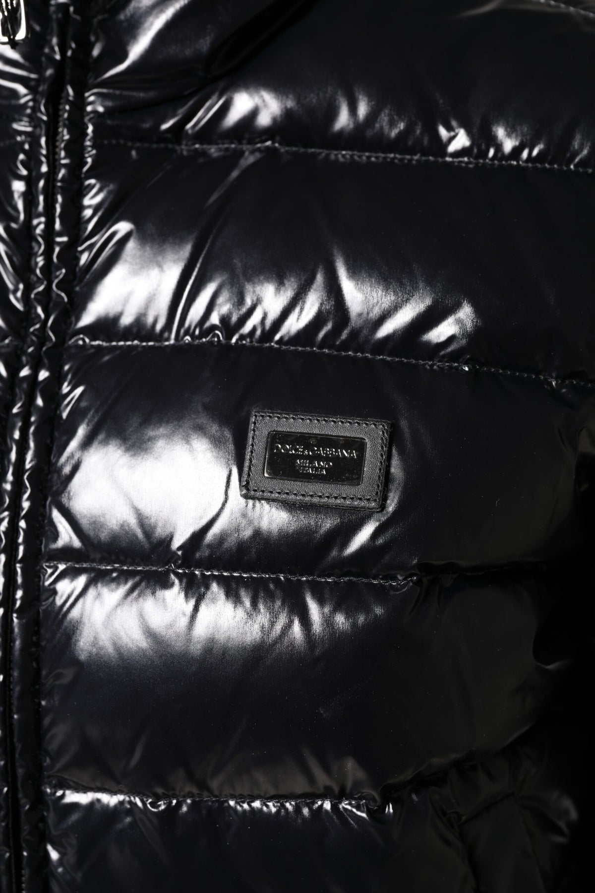 Dolce & Gabbana Schwarze Logo-Plakette Full Zip Pufferjacke
