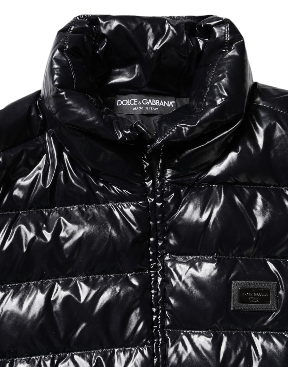 Dolce & Gabbana Schwarze Logo-Plakette Full Zip Pufferjacke
