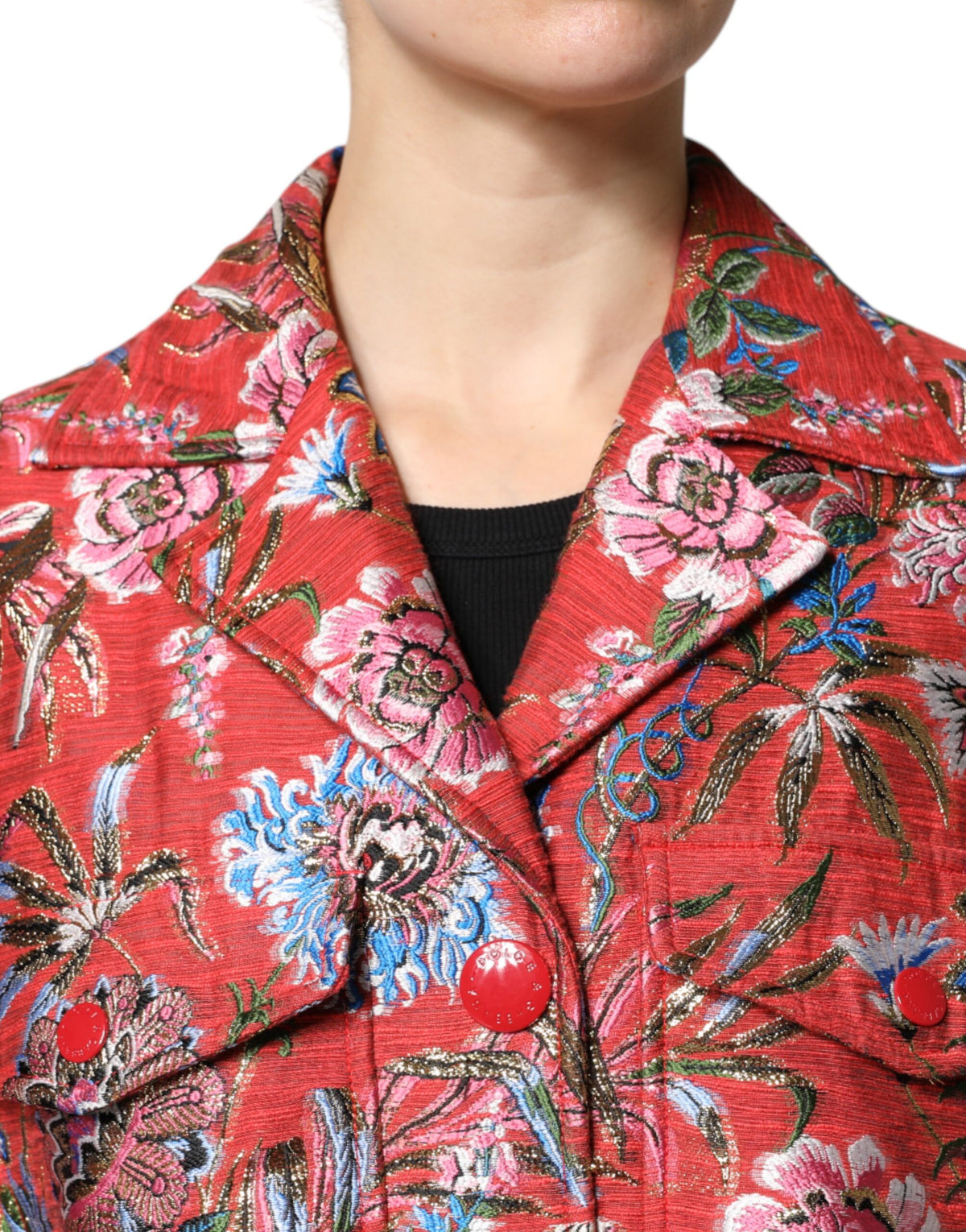 Dolce & Gabbana Red Floral Jacquard Single-Breasted Coat Jacket