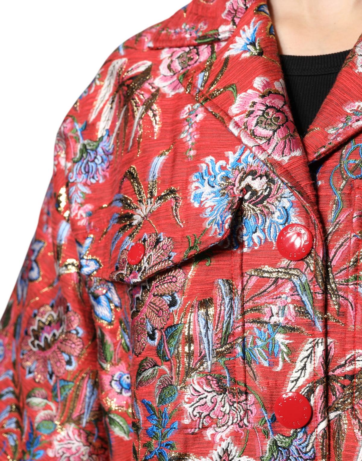Dolce & Gabbana Red Floral Jacquard Single-Breasted Coat Jacket