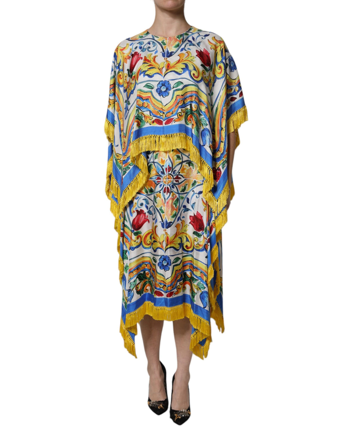 Dolce & Gabbana Multicolor Majolica Kaftan Short-Sleeve Maxi Dress