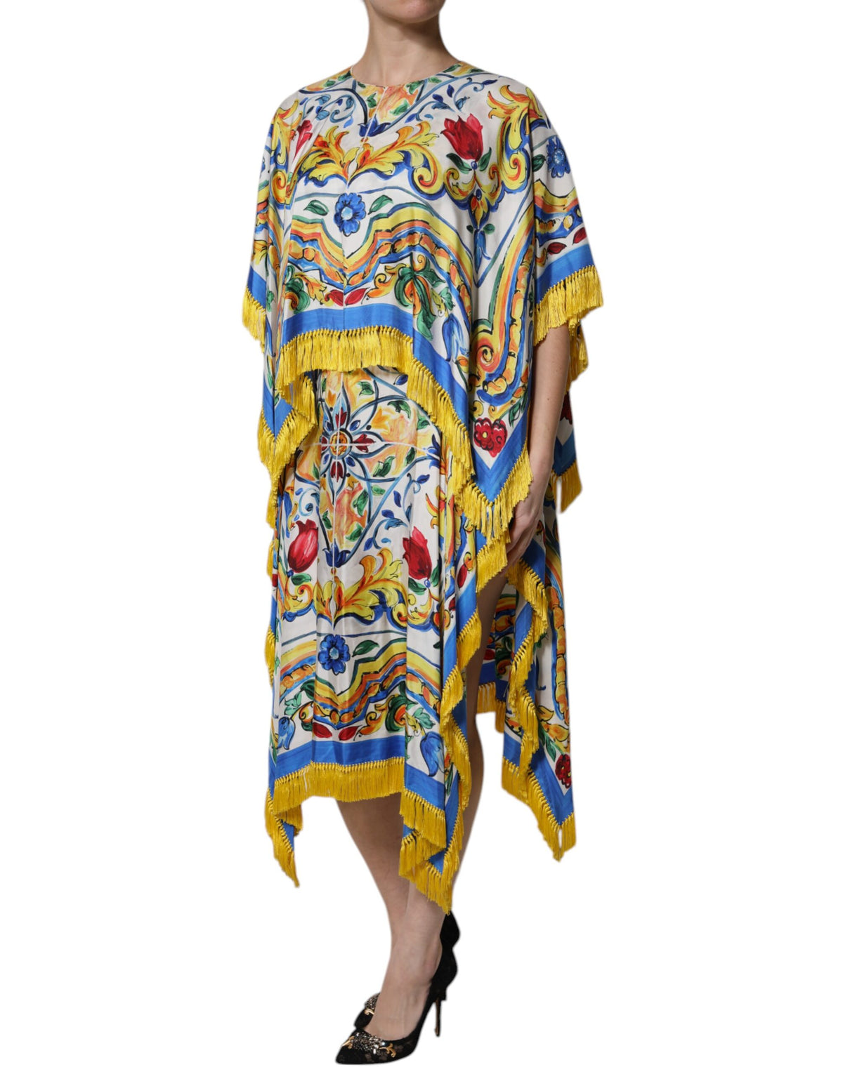 Dolce & Gabbana Multicolor Majolica Kaftan Short-Sleeve Maxi Dress