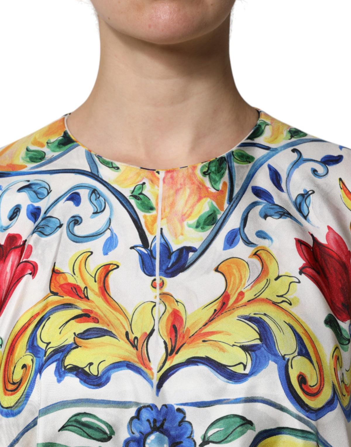 Dolce & Gabbana Multicolor Majolica Kaftan Short-Sleeve Maxi Dress
