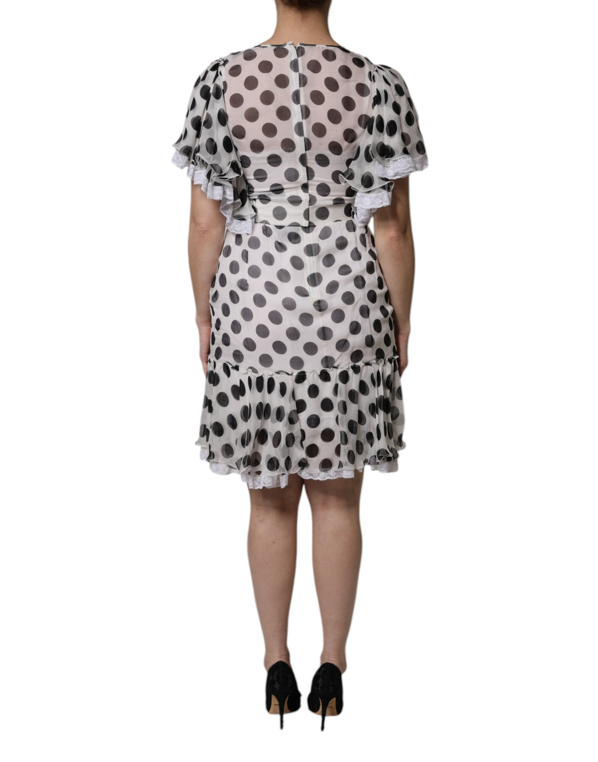 Dolce & Gabbana White Polka-Dot Silk-Blend A-Line Dress