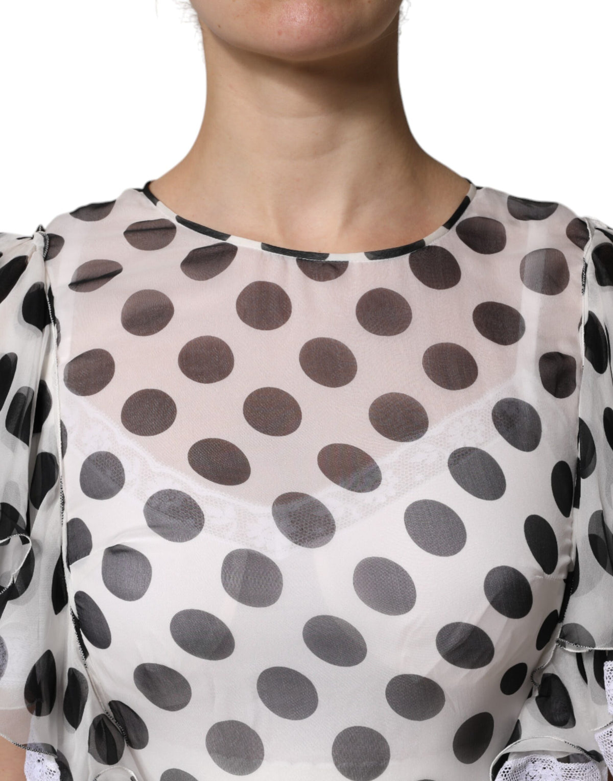 Dolce & Gabbana White Polka-Dot Silk-Blend A-Line Dress