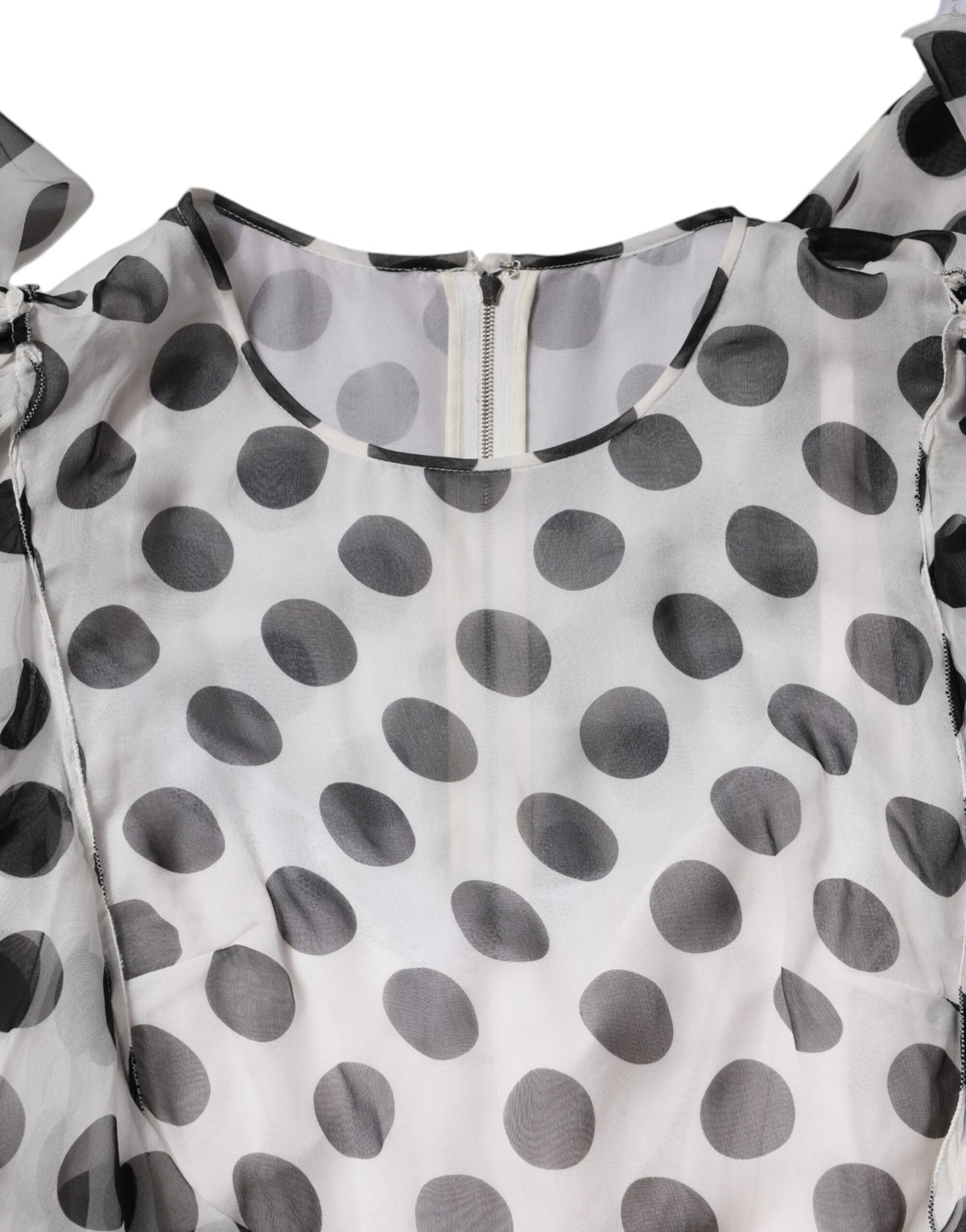 Dolce & Gabbana White Polka-Dot Silk-Blend A-Line Dress