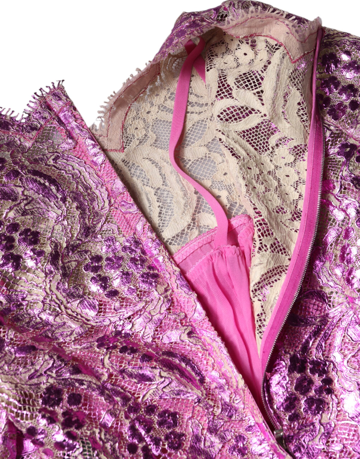 Dolce & Gabbana Fuchsia Floral Metallic Mini Dress