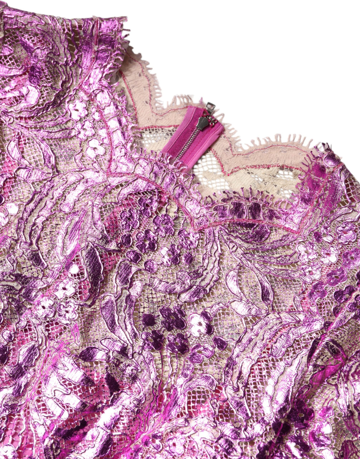 Dolce & Gabbana Fuchsia Floral Metallic Mini Dress