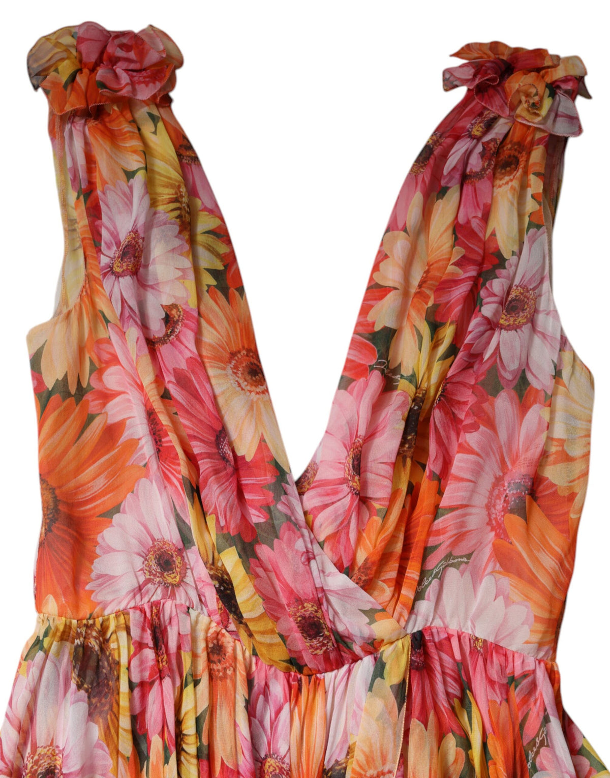 Dolce & Gabbana Multicolor Floral Seide V-Ausschnitt Chiffon Kleid