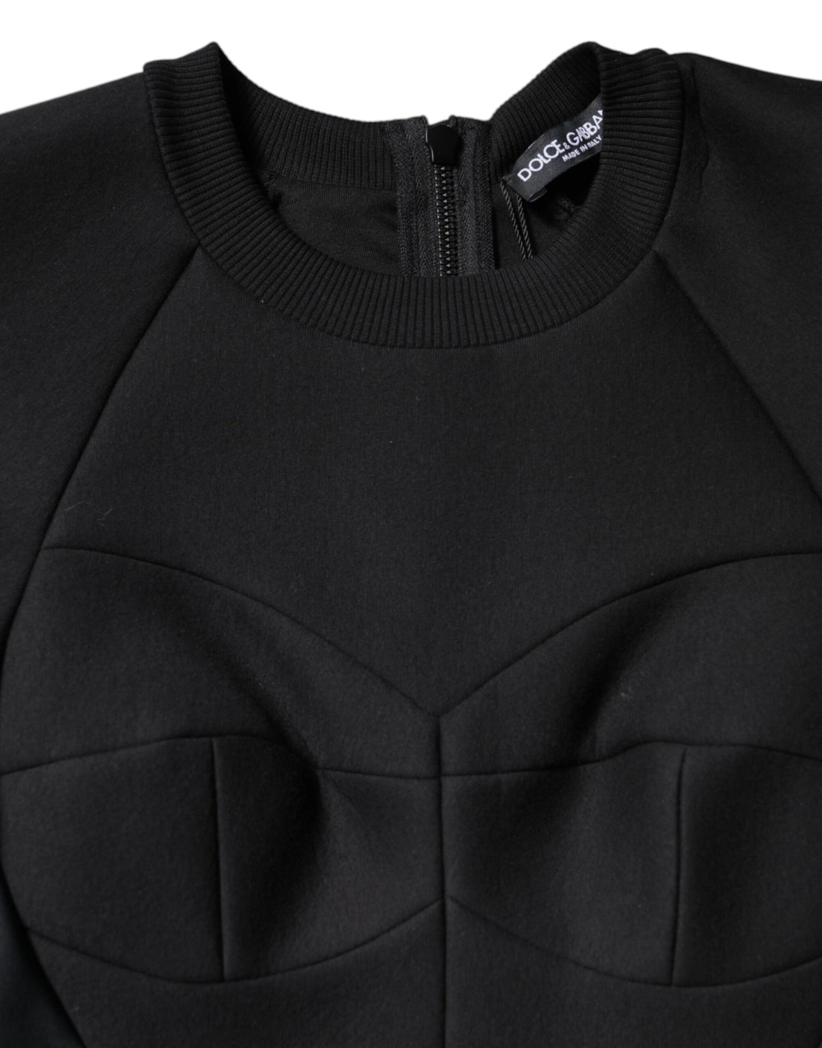 Dolce & Gabbana Black Cotton A-Line Long-Sleeve Mini Dress