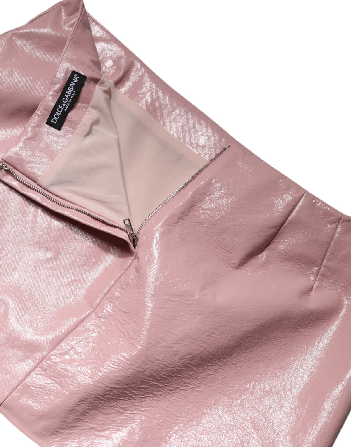 Dolce & Gabbana Glossy Pink High-Waisted Cotton Mini Skirt