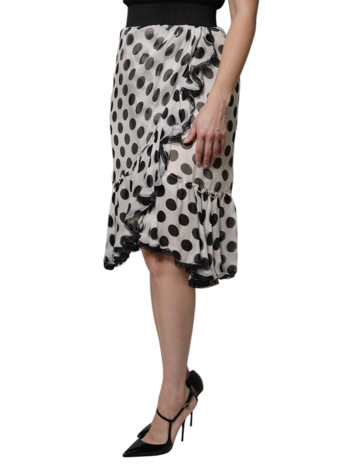 Dolce & Gabbana Weiß Schwarz Polka Dots Knielanger Rock