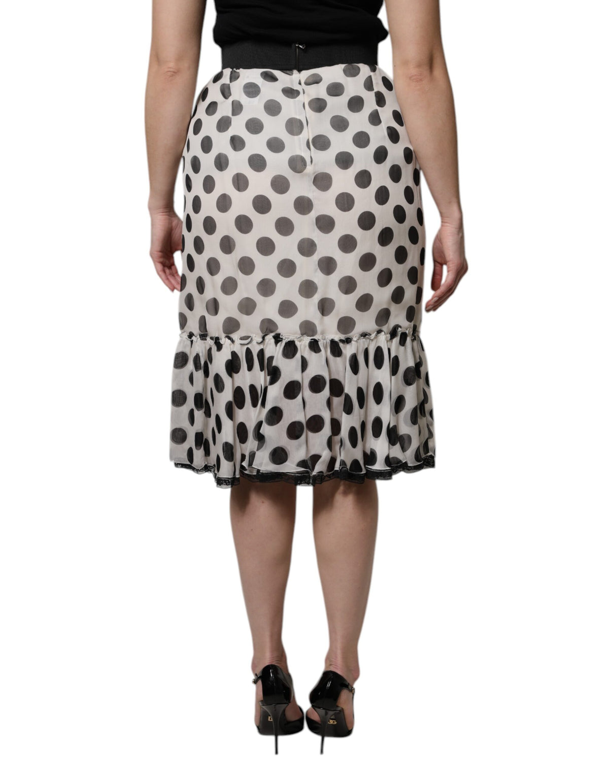 Dolce & Gabbana Weiß Schwarz Polka Dots Knielanger Rock