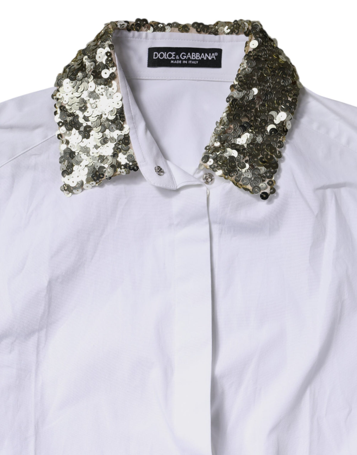Dolce & Gabbana Weißes Baumwollshirt mit langen Ärmeln und Pailletten