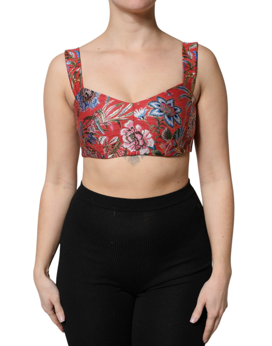 Dolce & Gabbana Red Floral Brocade Bustier Corset Top