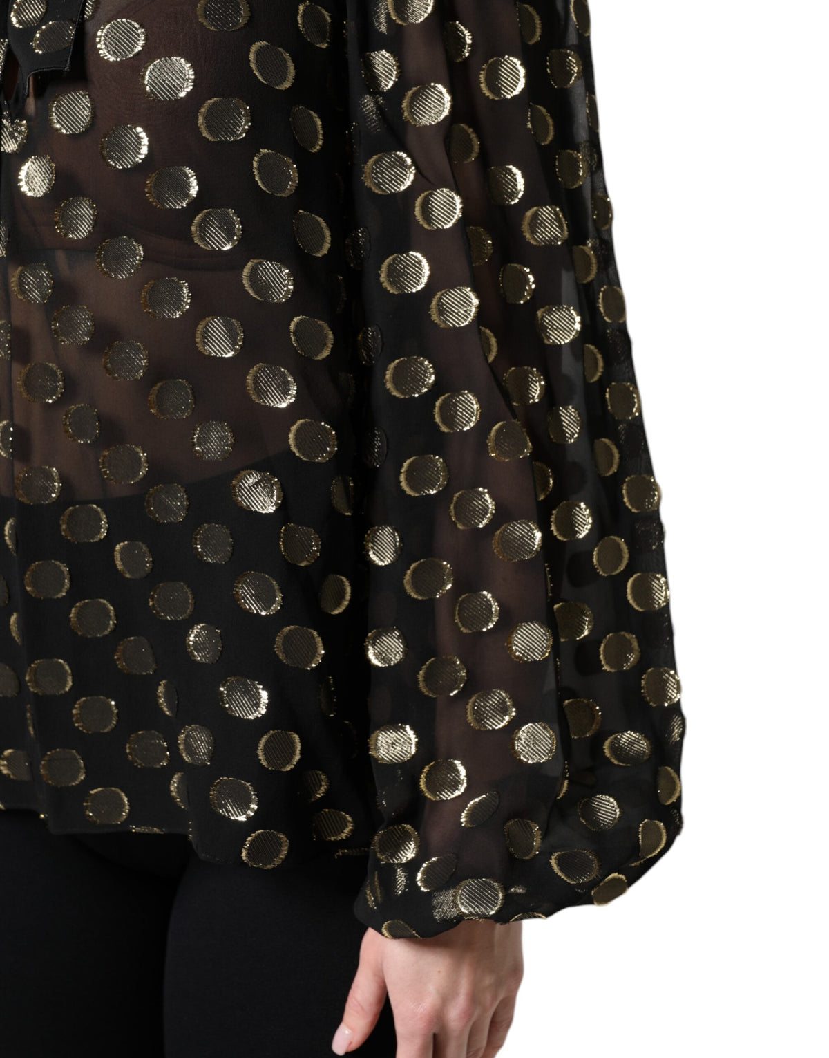 Dolce & Gabbana Schwarzes Blusentop mit geschnürtem Halsausschnitt und Polka Dots